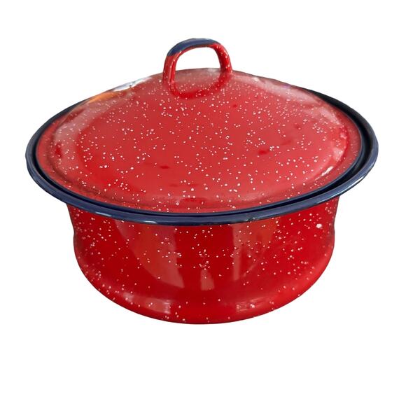 Vintage red, white and blue enamelware pot - Picture 1 of 12